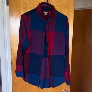 bill blass Burgundy & Navy Plaid Button-Down Shirt